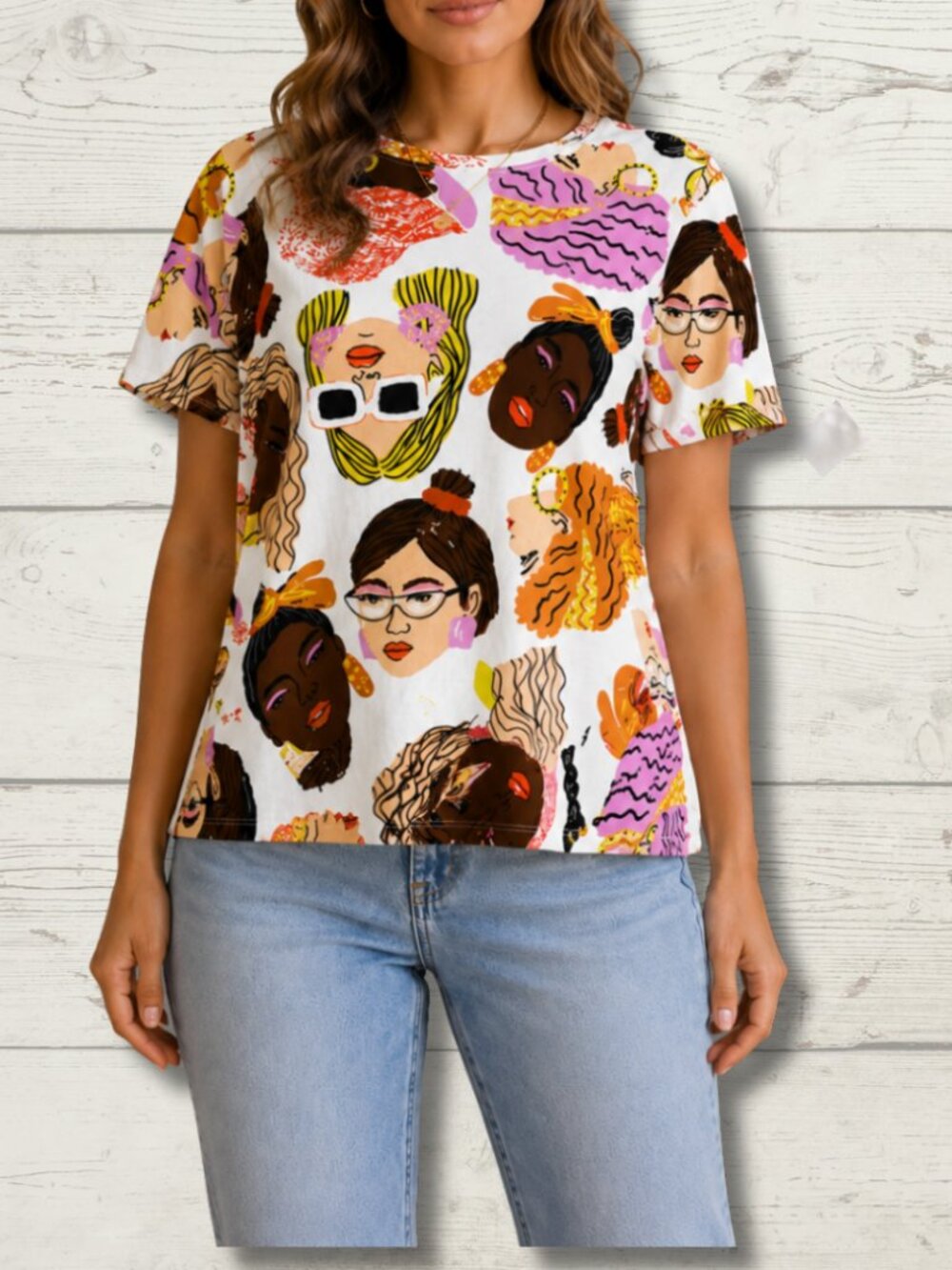 Zara Graphic Faces T-Shirt – Size Small – White Multicolor Artistic Print